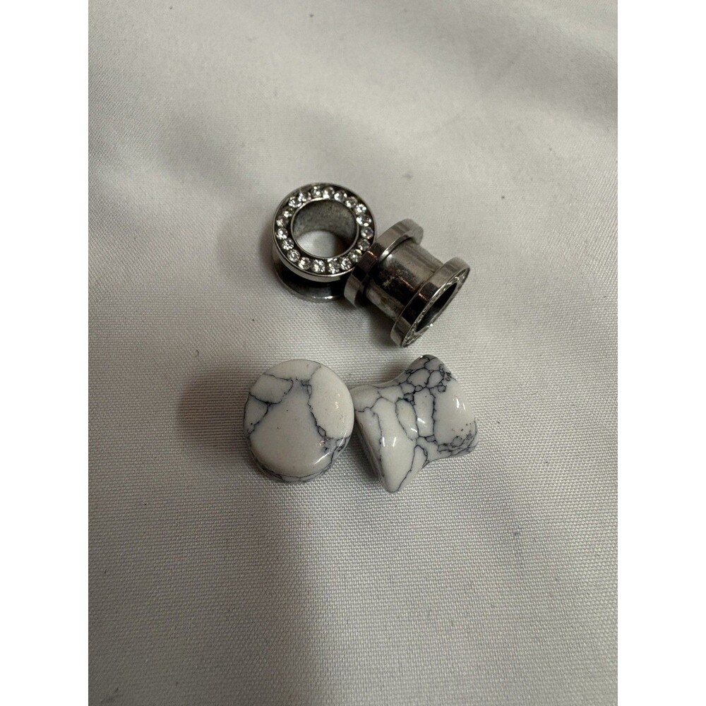 Stone Metal Double Flare Concave Tunnels Ear Gauges Plugs Expanders Piercing
